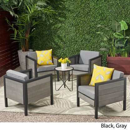 Fauteuils club d'extérieur Jax en imitation bois et fer noir/gris (lot de 4) par Christopher Knight Home