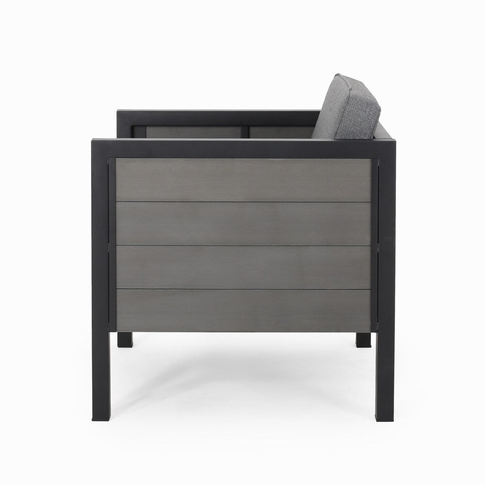 Fauteuils club d'extérieur Jax en imitation bois et fer noir/gris (lot de 4) par Christopher Knight Home
