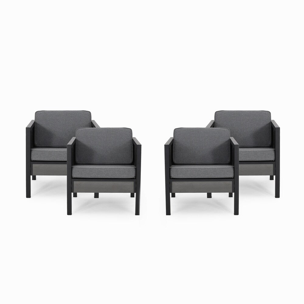 Fauteuils club d'extérieur Jax en imitation bois et fer noir/gris (lot de 4) par Christopher Knight Home