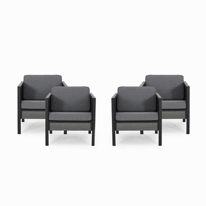 Fauteuils club d'extérieur Jax en imitation bois et fer noir/gris (lot de 4) par Christopher Knight Home