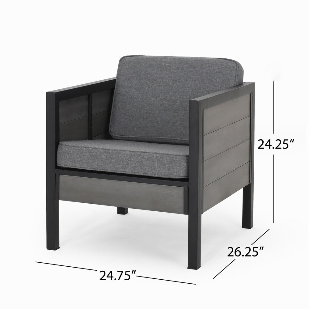 Fauteuils club d'extérieur Jax en imitation bois et fer noir/gris (lot de 4) par Christopher Knight Home