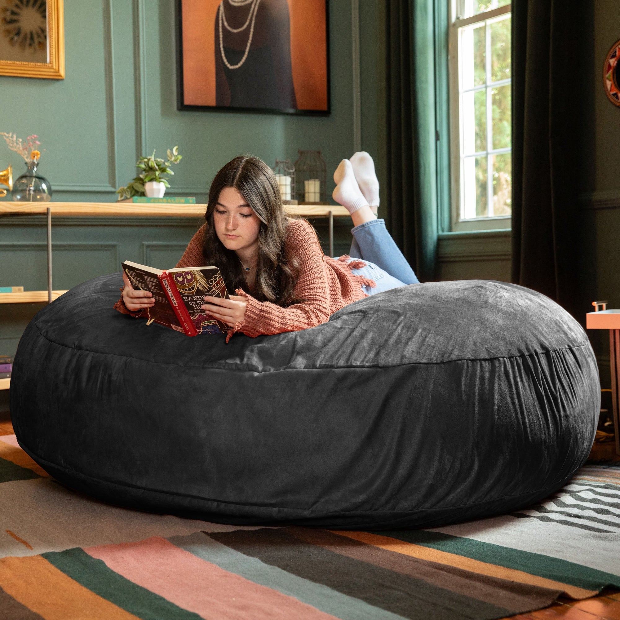 Jaxx 6 Foot Cocoon - 2-in-1 Giant Bean Bag Chair for Adults & Convertible Bean Bag Bed