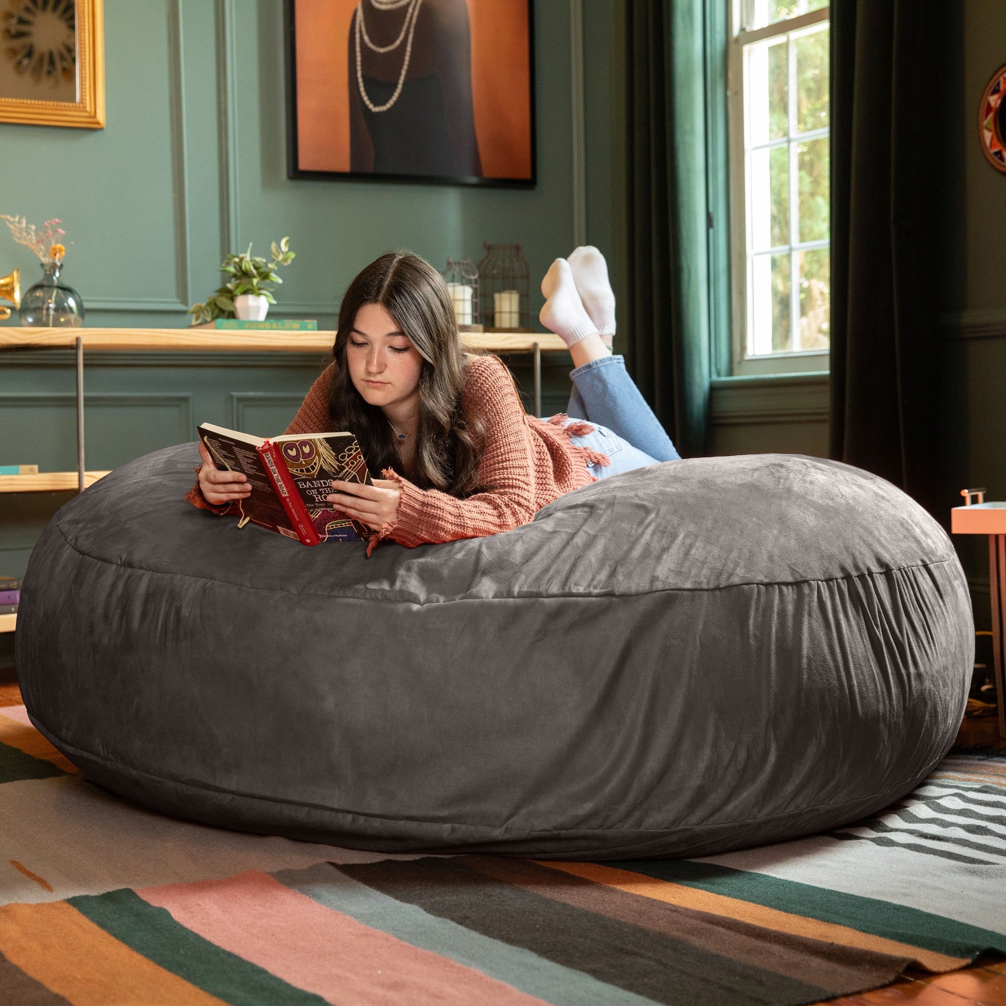 Jaxx 6 Foot Cocoon - 2-in-1 Giant Bean Bag Chair for Adults & Convertible Bean Bag Bed