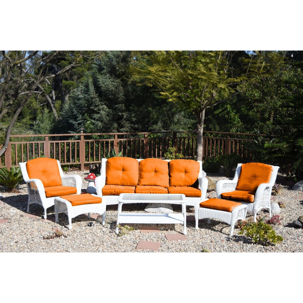 Ensemble de 6 chaises Jeco en osier blanc avec coussins beiges