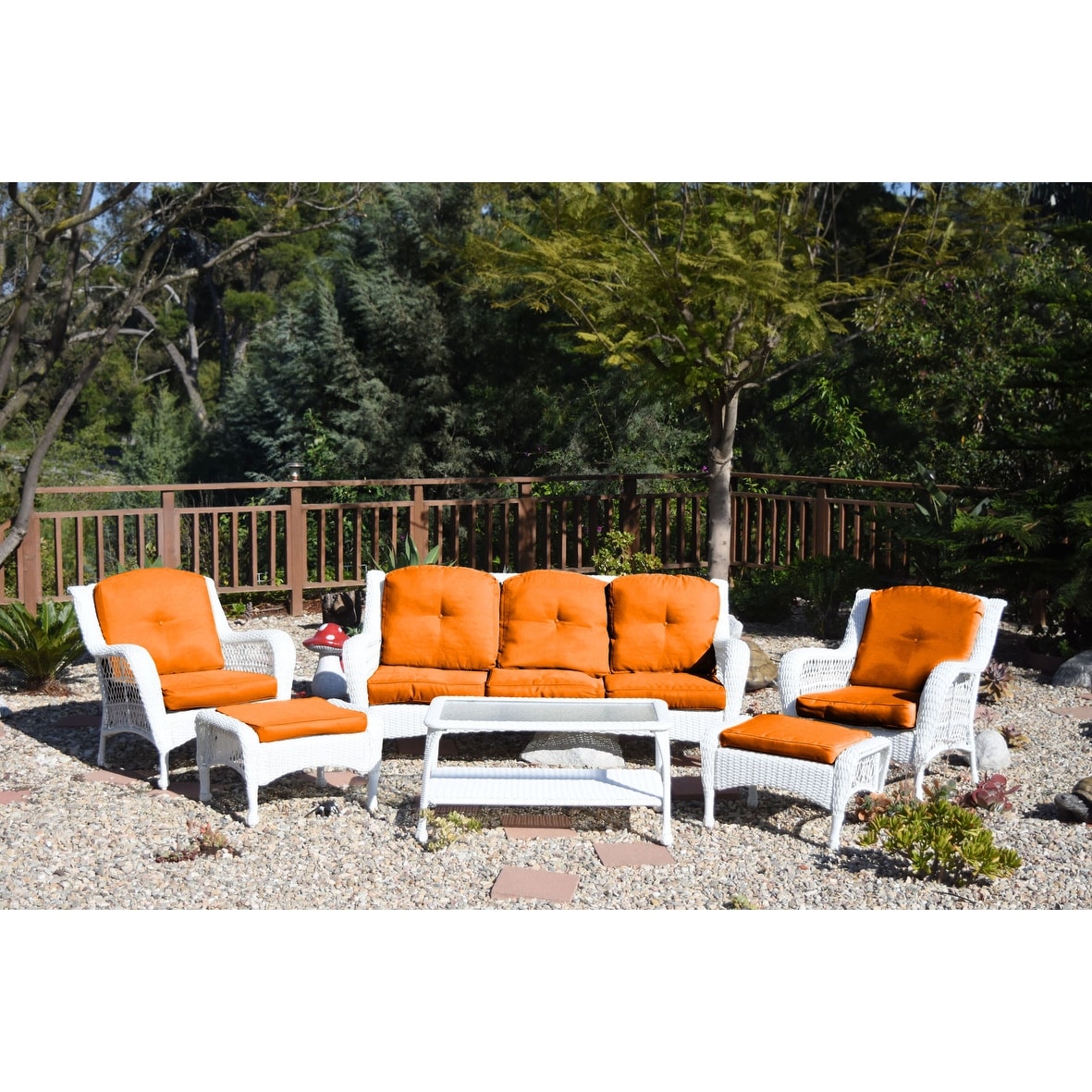 Ensemble de 6 chaises Jeco en osier blanc avec coussins beiges