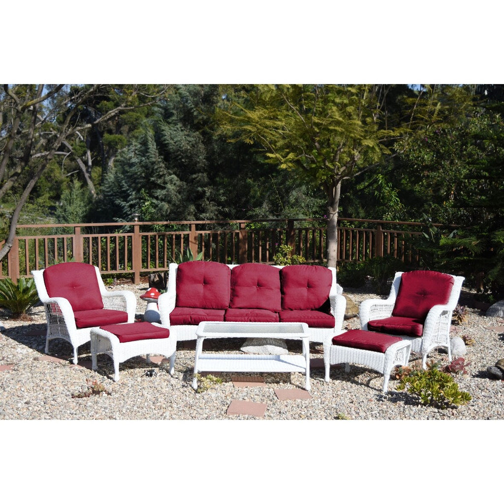 Ensemble de 6 chaises Jeco en osier blanc avec coussins beiges