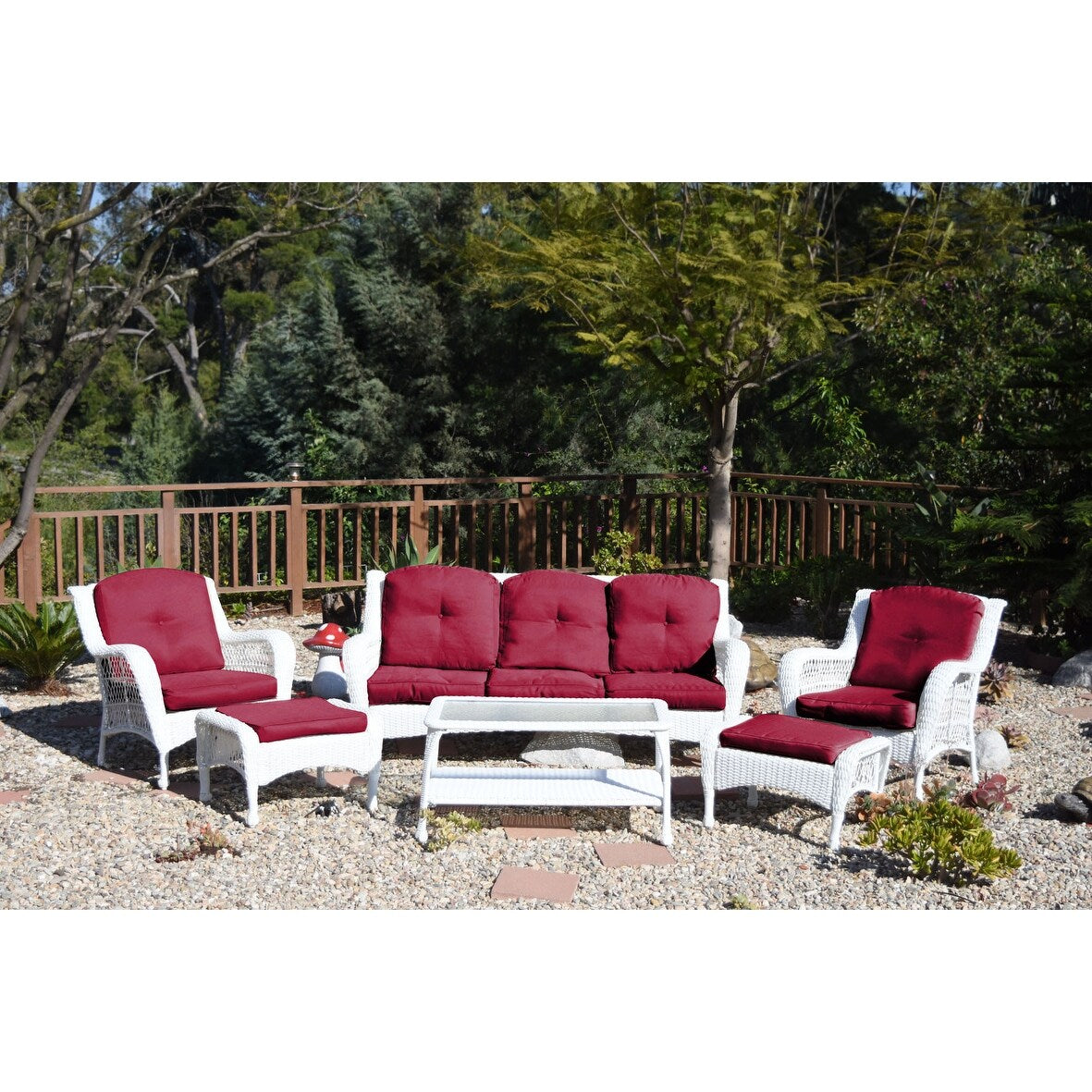 Ensemble de 6 chaises Jeco en osier blanc avec coussins beiges