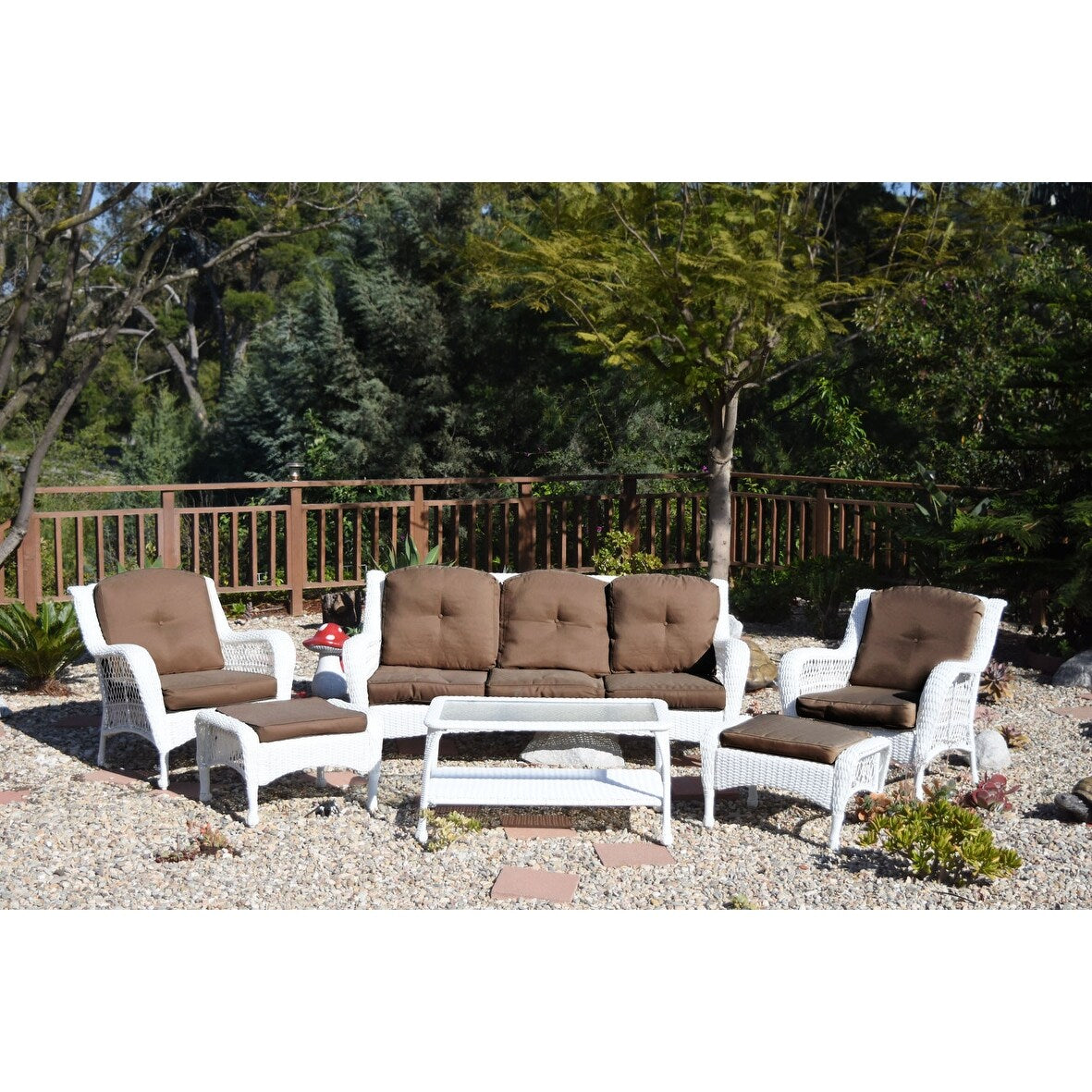 Ensemble de 6 chaises Jeco en osier blanc avec coussins beiges