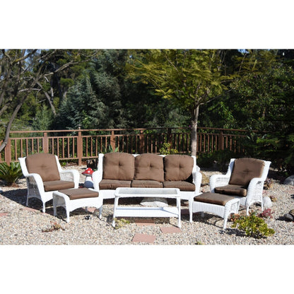 Ensemble de 6 chaises Jeco en osier blanc avec coussins beiges