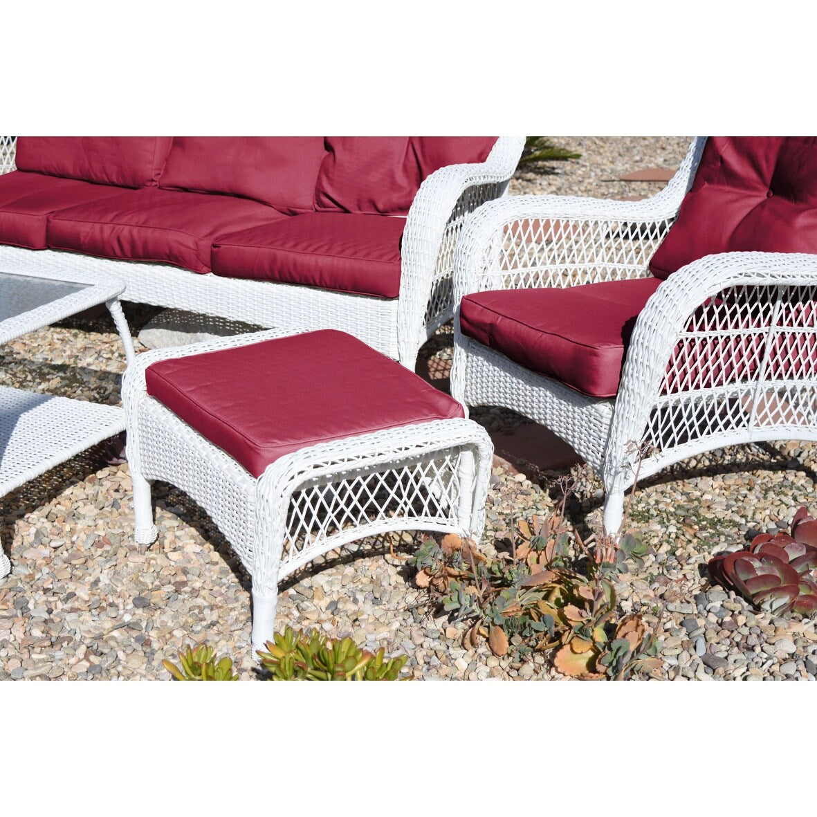 Ensemble de 6 chaises Jeco en osier blanc avec coussins beiges