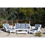 Ensemble de 6 chaises Jeco en osier blanc avec coussins beiges