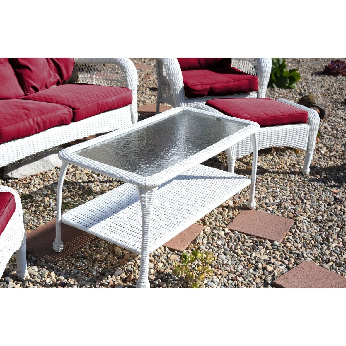 Ensemble de 6 chaises Jeco en osier blanc avec coussins beiges