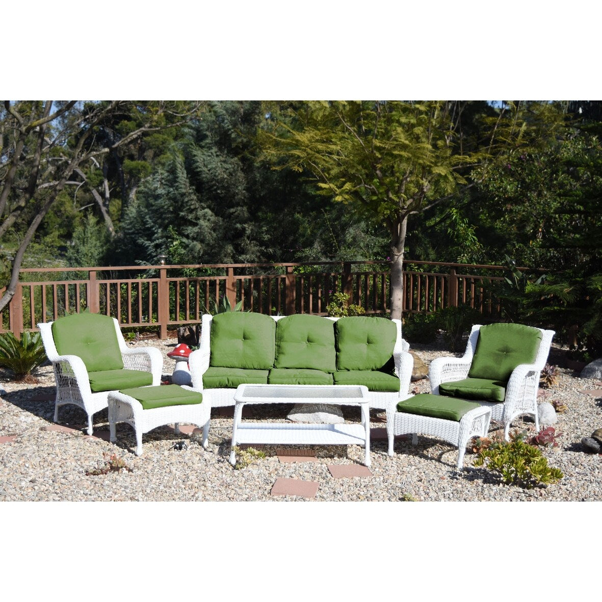 Ensemble de 6 chaises Jeco en osier blanc avec coussins beiges