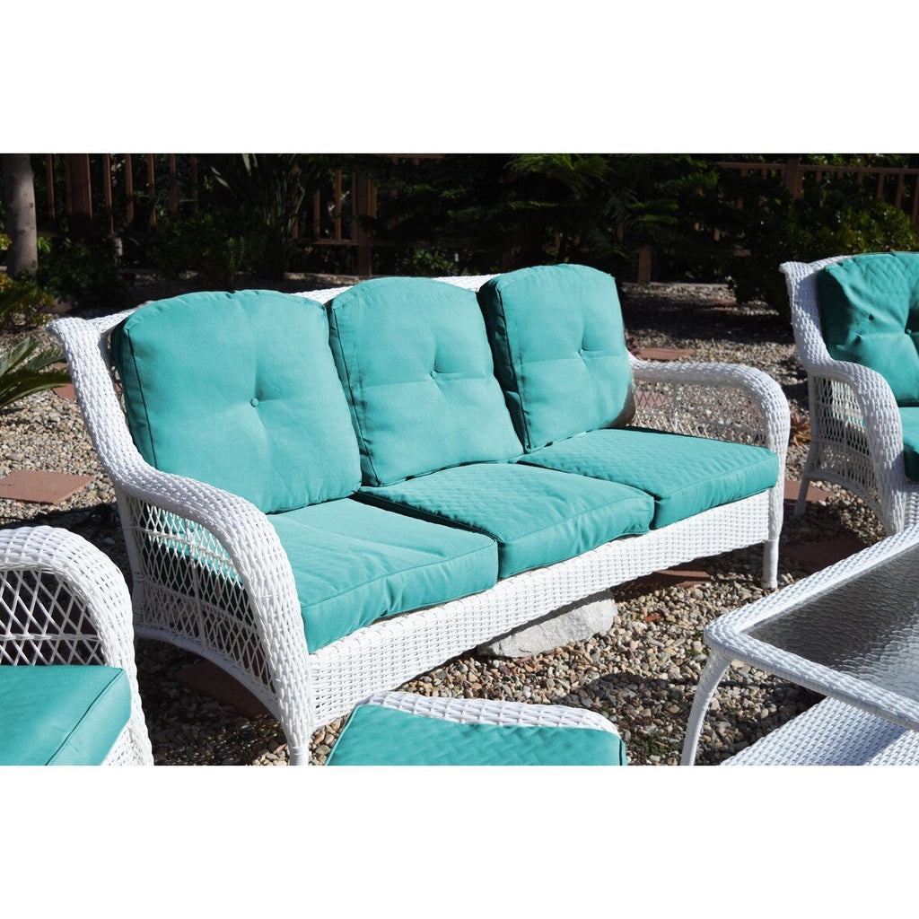 Ensemble de 6 chaises Jeco en osier blanc avec coussins beiges