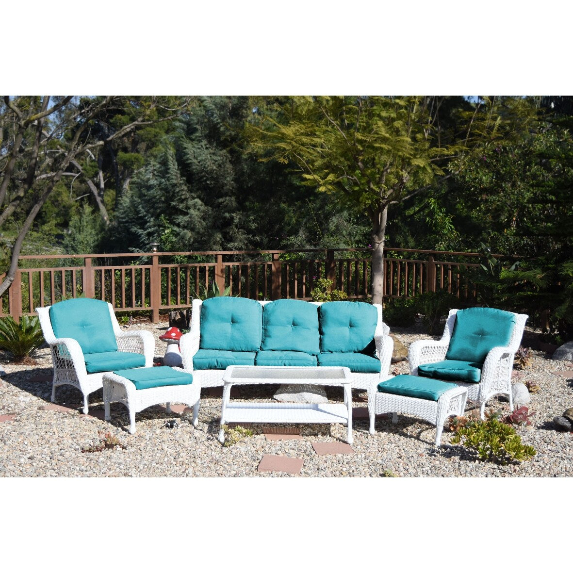 Ensemble de 6 chaises Jeco en osier blanc avec coussins beiges