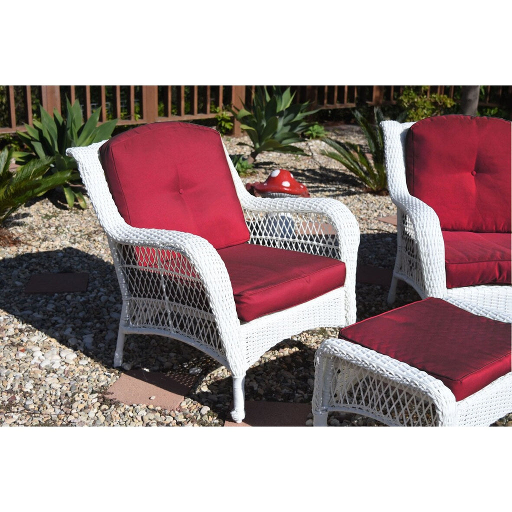 Ensemble de 6 chaises Jeco en osier blanc avec coussins beiges