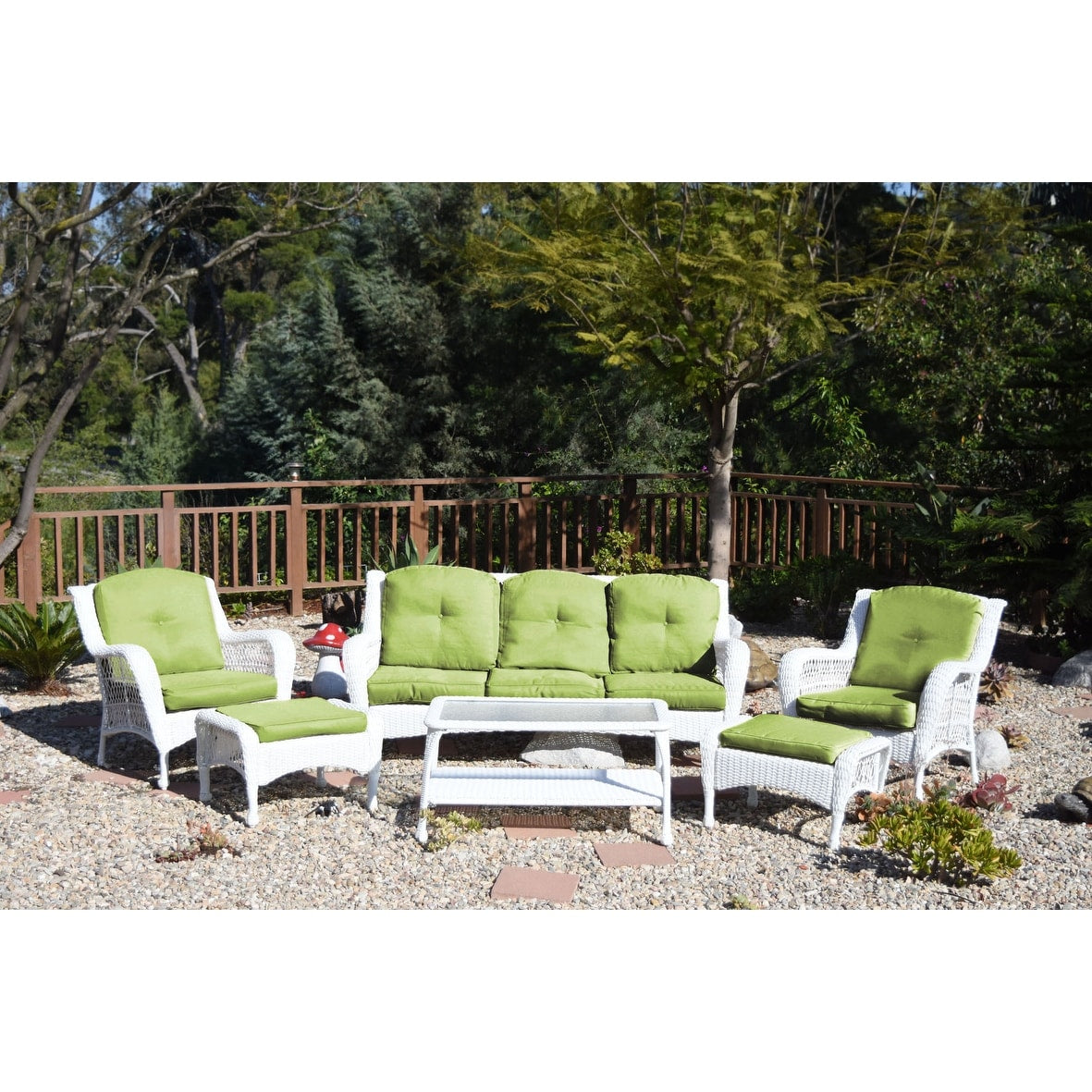 Ensemble de 6 chaises Jeco en osier blanc avec coussins beiges