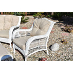 Ensemble de 6 chaises Jeco en osier blanc avec coussins beiges
