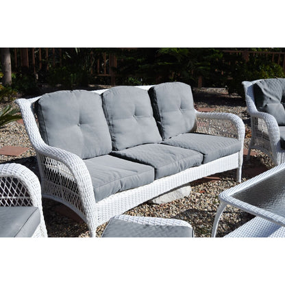 Ensemble de 6 chaises Jeco en osier blanc avec coussins beiges