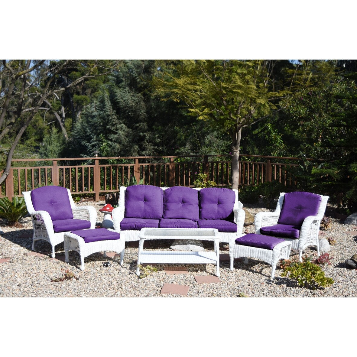 Ensemble de 6 chaises Jeco en osier blanc avec coussins beiges