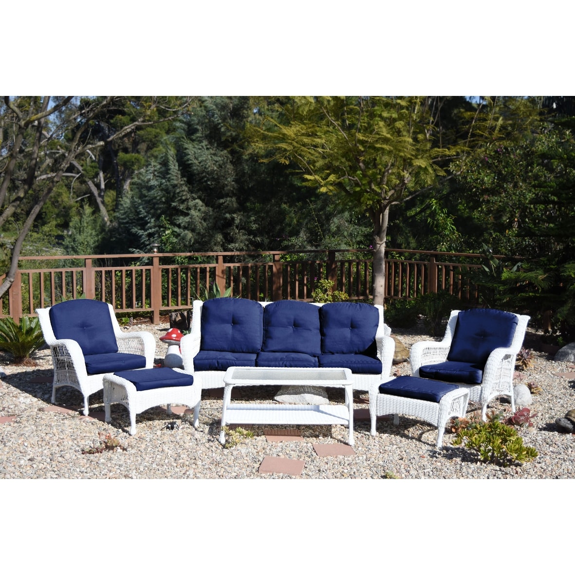 Ensemble de 6 chaises Jeco en osier blanc avec coussins beiges