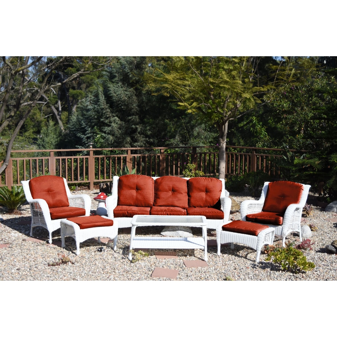 Ensemble de 6 chaises Jeco en osier blanc avec coussins beiges