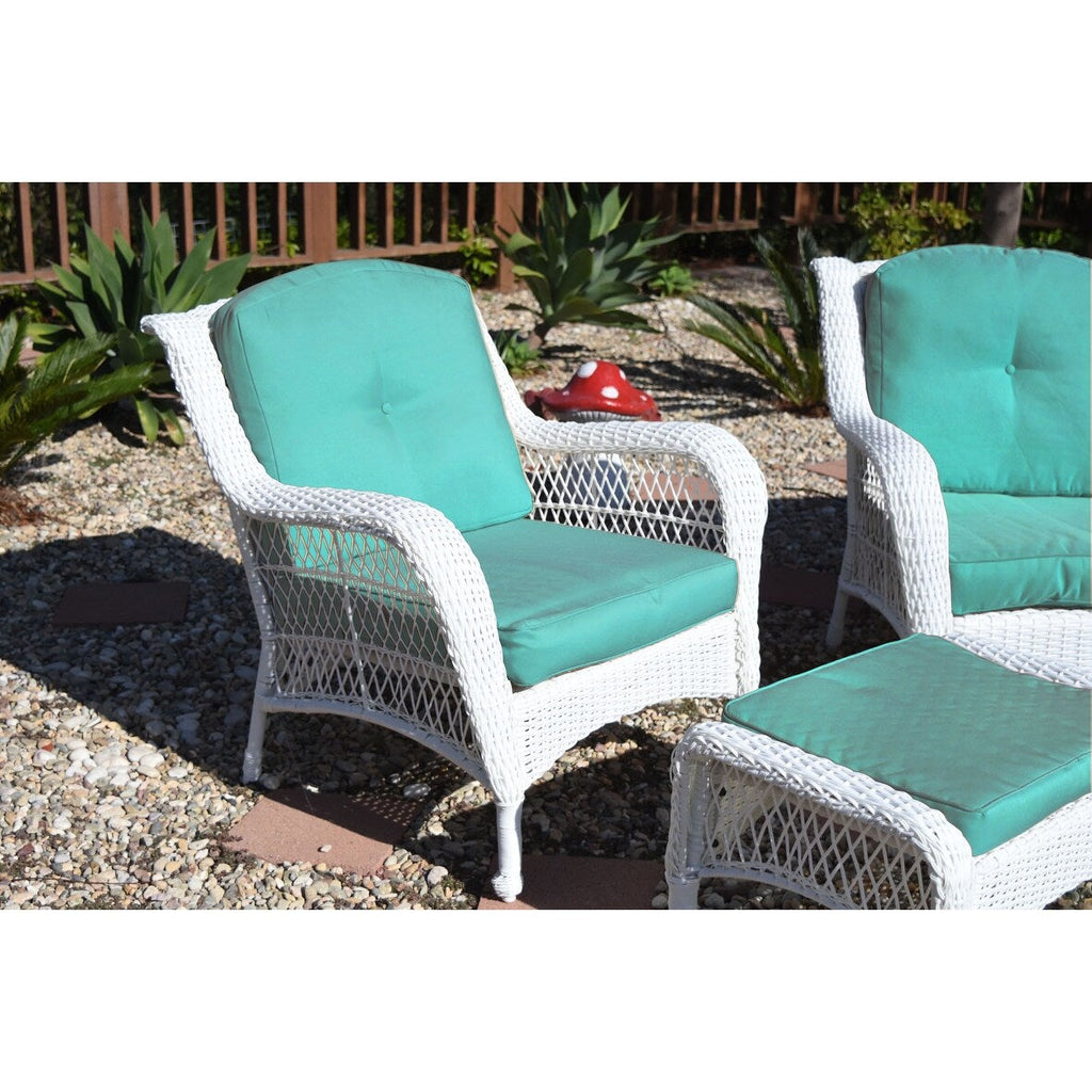 Ensemble de 6 chaises Jeco en osier blanc avec coussins beiges