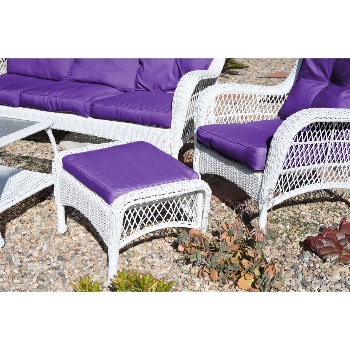 Ensemble de 6 chaises Jeco en osier blanc avec coussins beiges