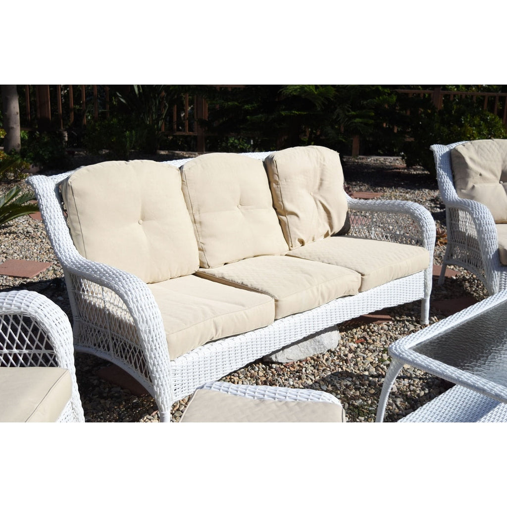 Ensemble de 6 chaises Jeco en osier blanc avec coussins beiges