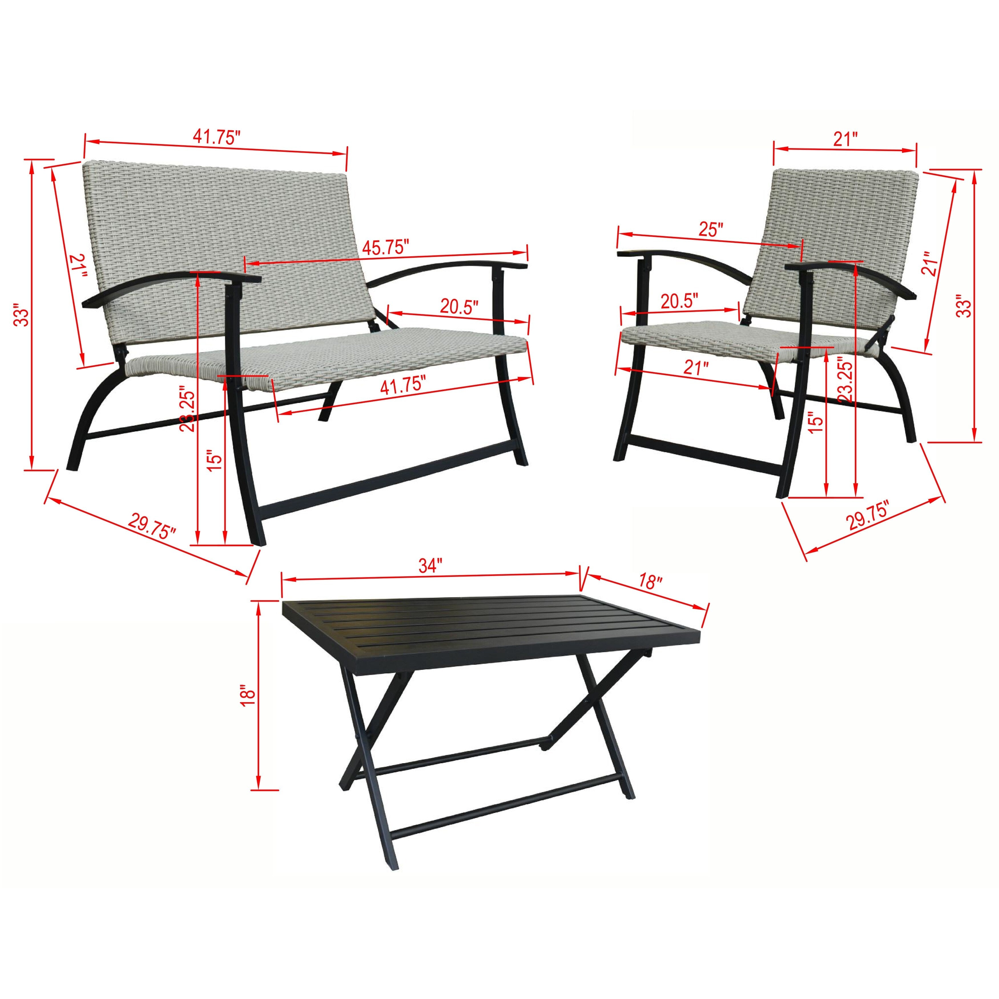 Ensemble de 4 chaises pliantes à assise profonde Jericho