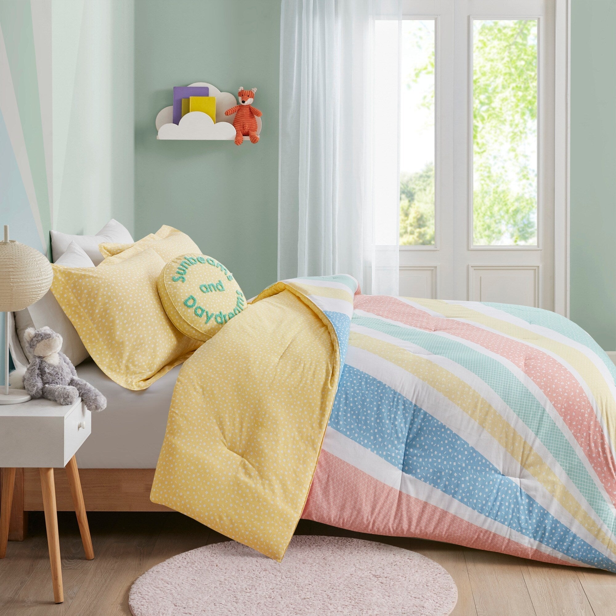 Parure de lit réversible en coton Jessie jaune arc-en-ciel par Urban Habitat Kids
