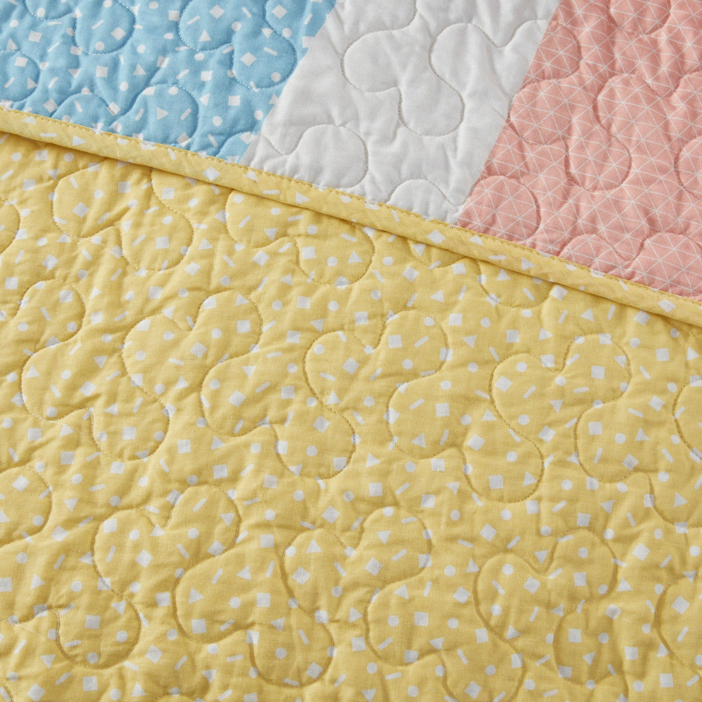 Parure de lit réversible en coton avec coussin décoratif Jessie Rainbow Sunburst pour enfants au design intelligent