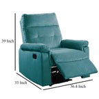Fauteuil inclinable manuel Jessy, capitonné, en velours bleu et bois massif