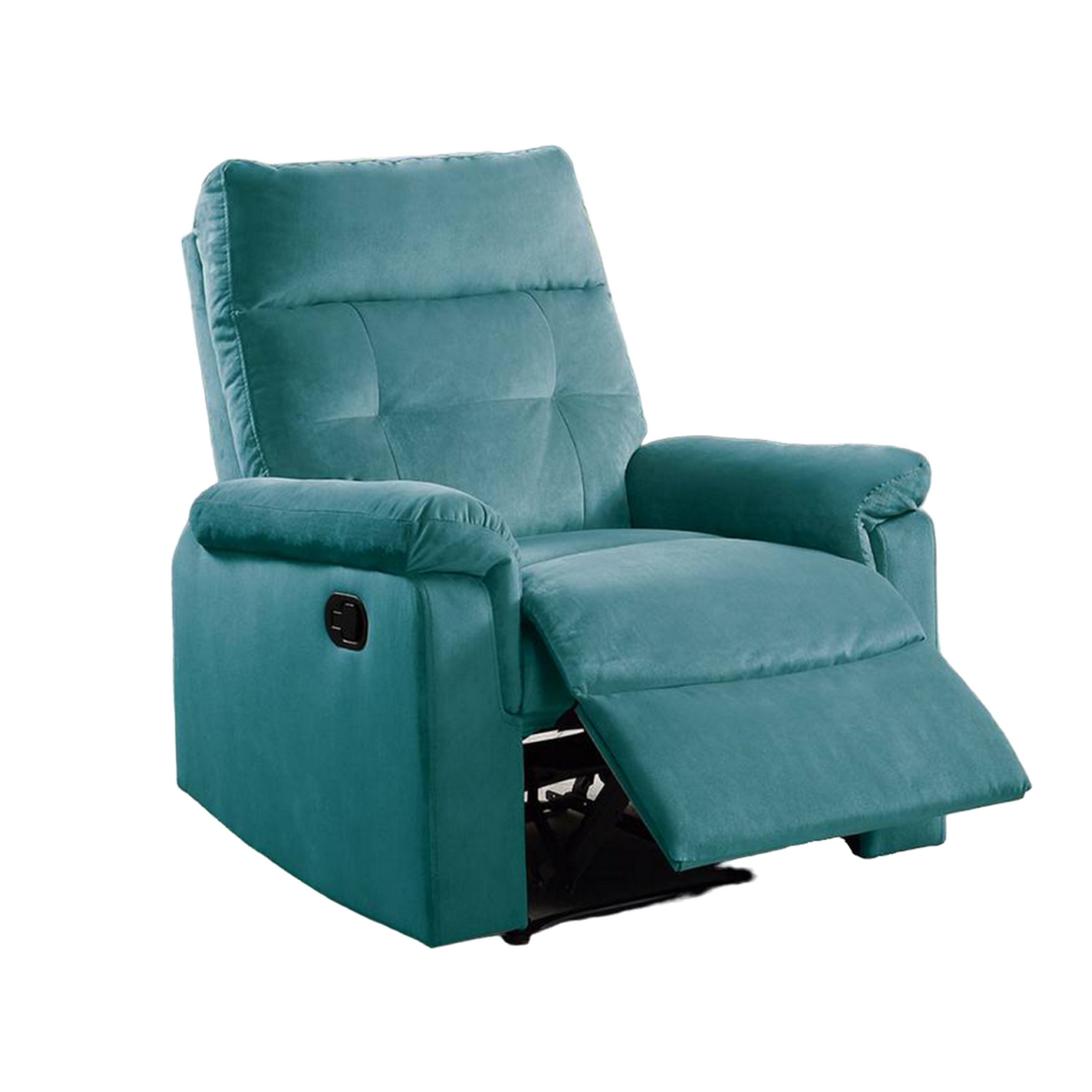 Fauteuil inclinable manuel Jessy, capitonné, en velours bleu et bois massif