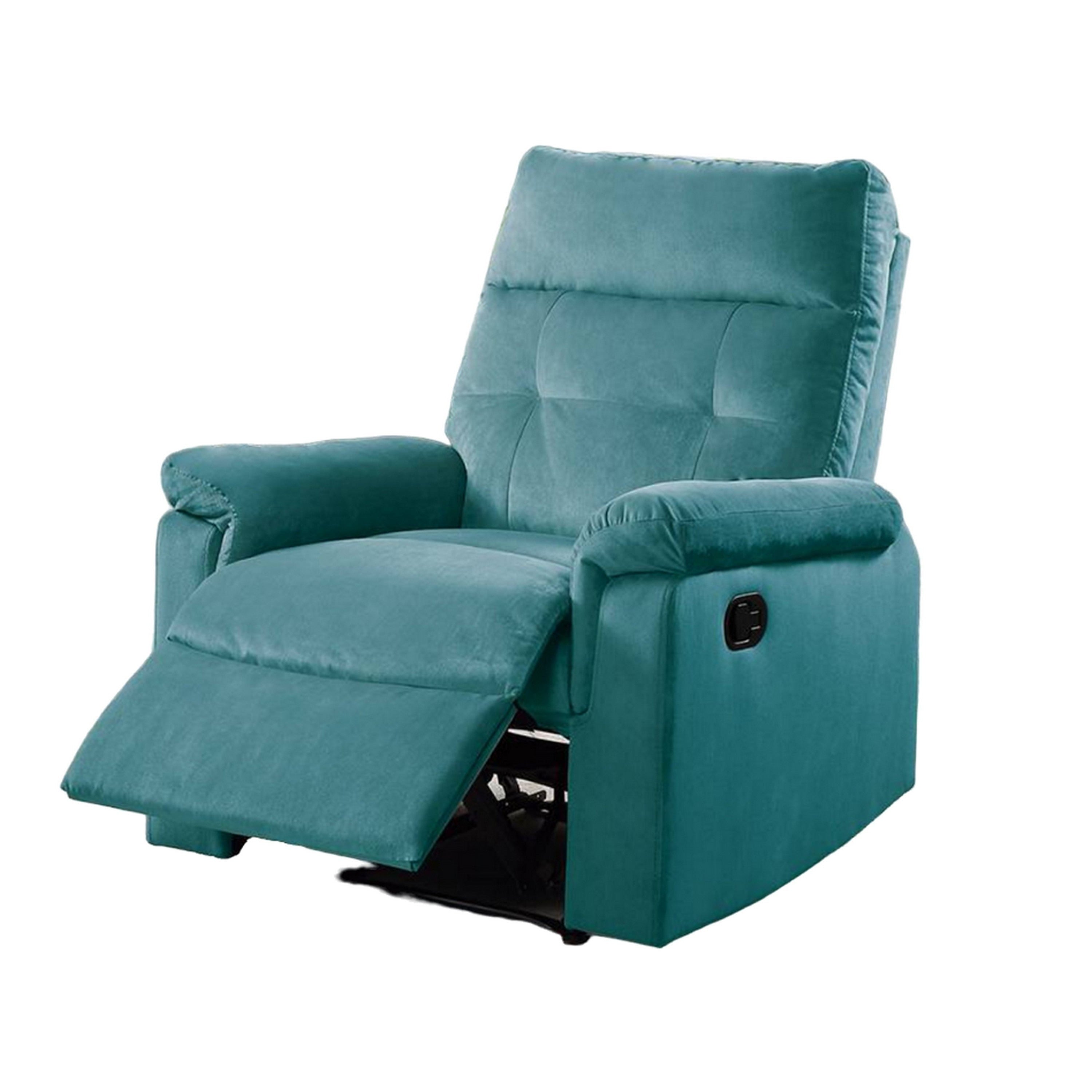 Fauteuil inclinable manuel Jessy, capitonné, en velours bleu et bois massif
