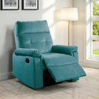 Fauteuil inclinable manuel Jessy, capitonné, en velours bleu et bois massif