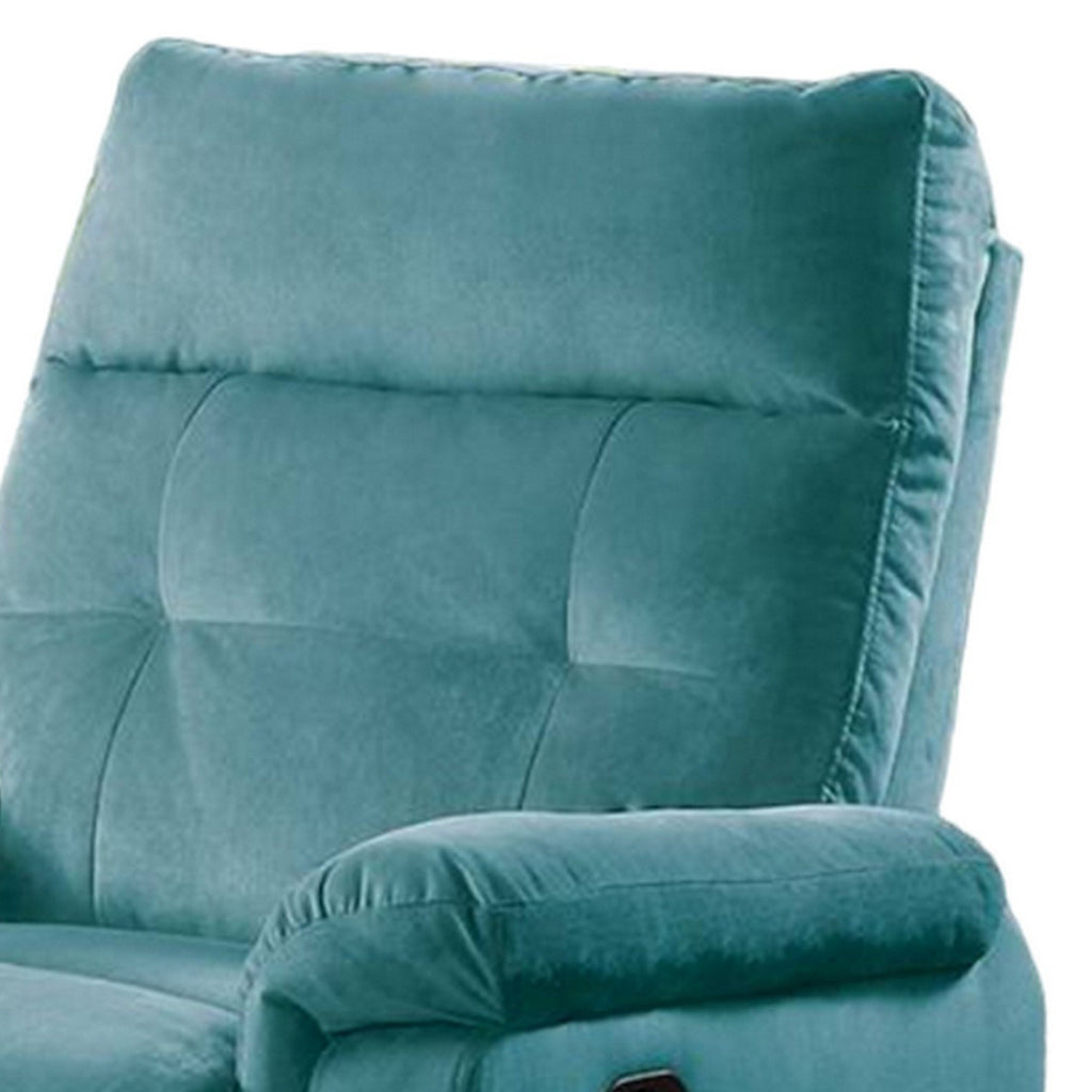 Fauteuil inclinable manuel Jessy, capitonné, en velours bleu et bois massif