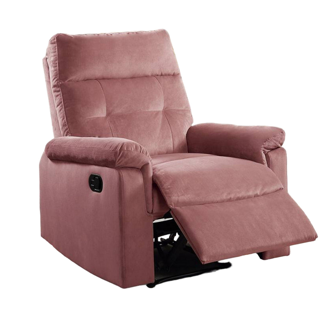 Fauteuil inclinable manuel Jessy, capitonné et rembourré en velours rose