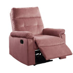 Fauteuil inclinable manuel Jessy, capitonné et rembourré en velours rose