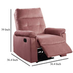 Fauteuil inclinable manuel Jessy, capitonné et rembourré en velours rose