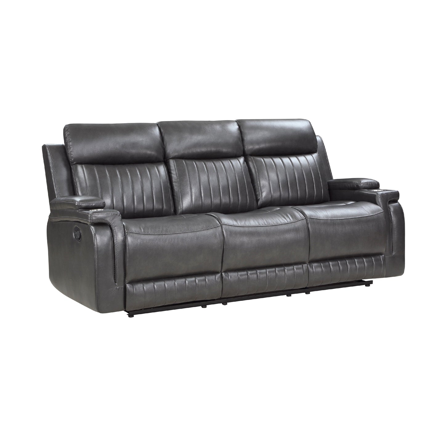 Canapé inclinable manuel Jolo, table rabattable, 82 pouces, similicuir gris