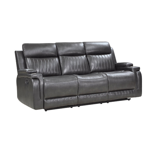 Canapé inclinable manuel Jolo, table rabattable, 82 pouces, similicuir gris