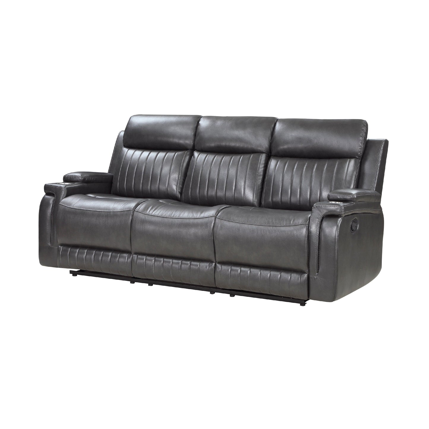 Canapé inclinable manuel Jolo, table rabattable, 82 pouces, similicuir gris