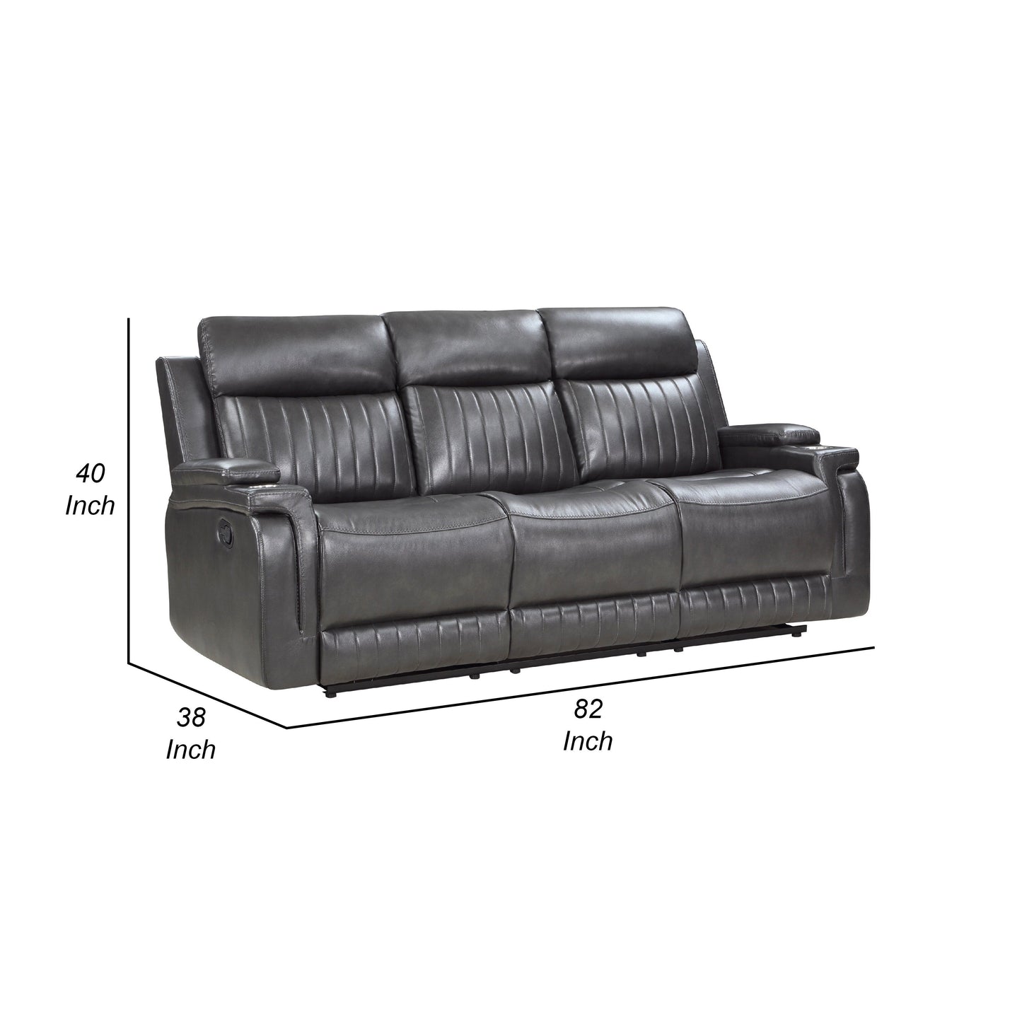 Canapé inclinable manuel Jolo, table rabattable, 82 pouces, similicuir gris