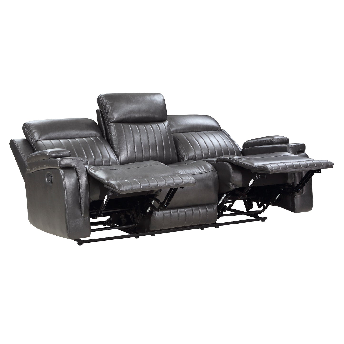 Canapé inclinable manuel Jolo, table rabattable, 82 pouces, similicuir gris