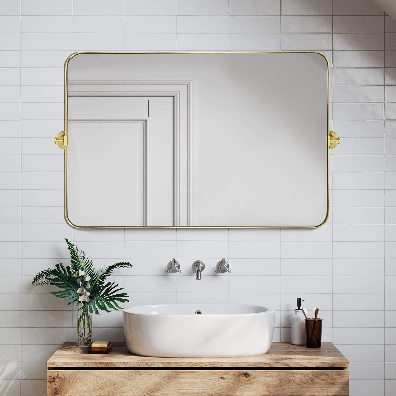 Miroir mural rectangulaire pivotant et inclinable en métal TEHOME Jonathan