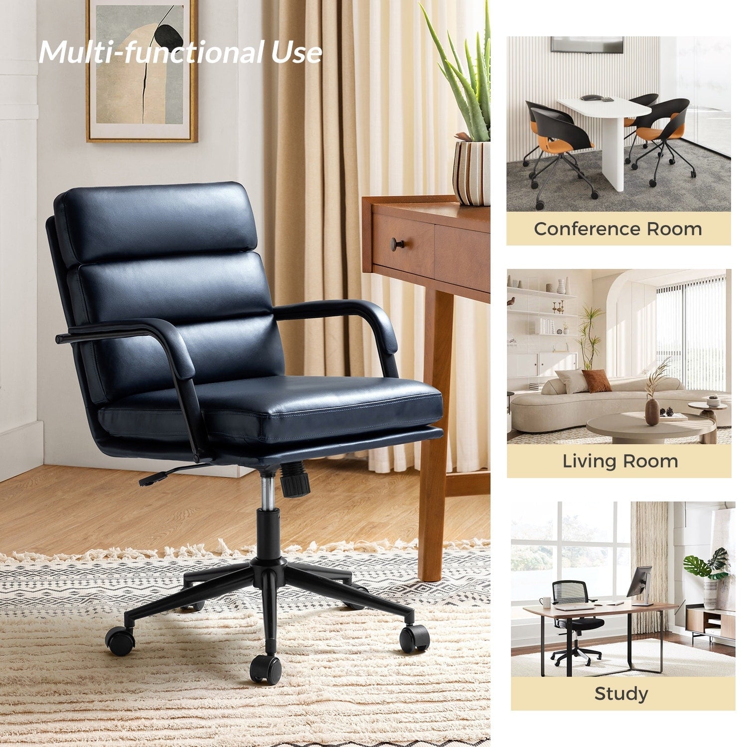 Chaise de travail moderne Joseph en similicuir avec verrouillage de l'inclinaison et inclinaison centrale par HULALA HOME