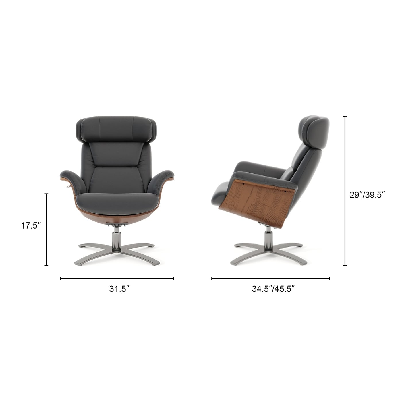 Fauteuil inclinable Jovan 31,5 en bois courbé et cuir véritable