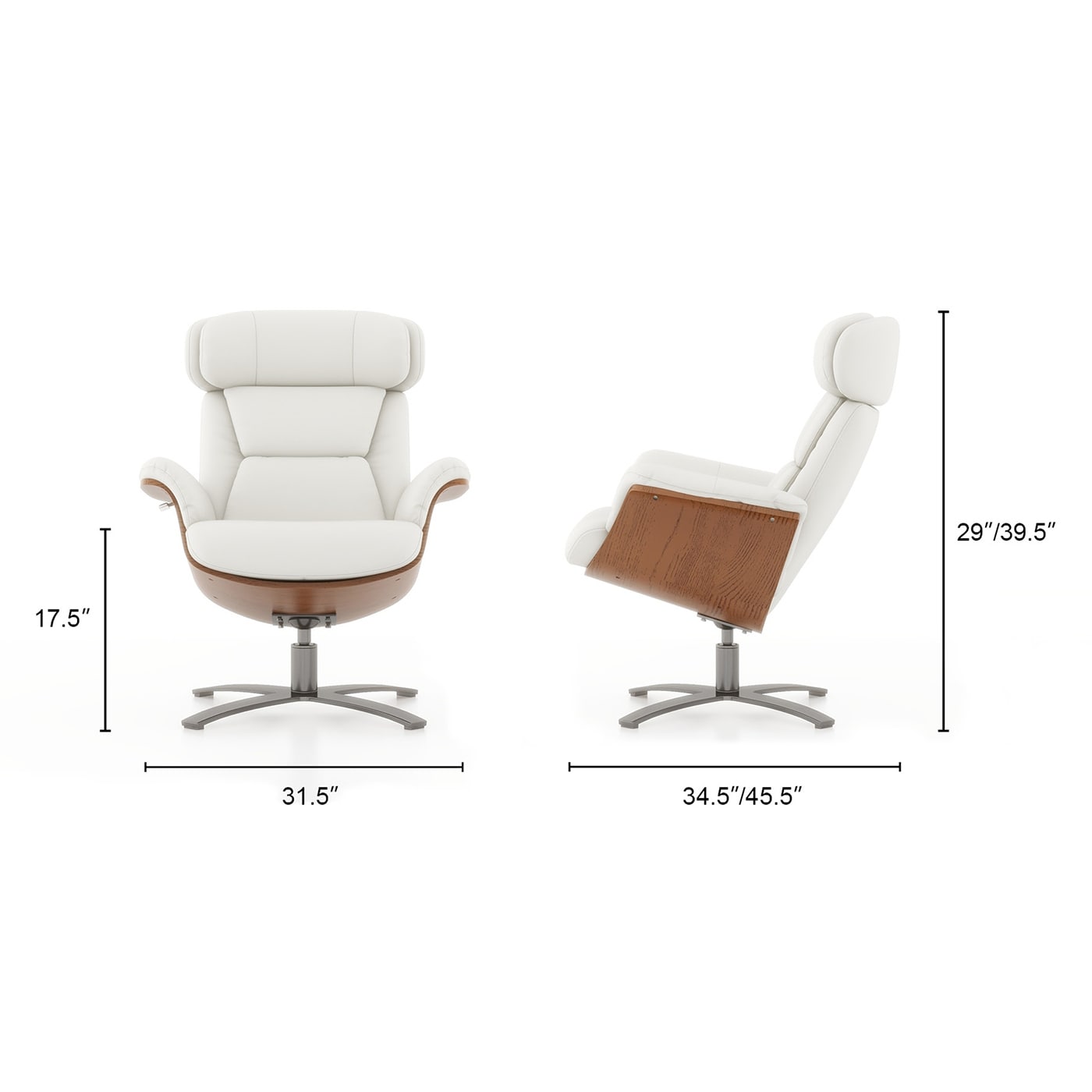 Fauteuil inclinable Jovan 31,5 en bois courbé et cuir véritable