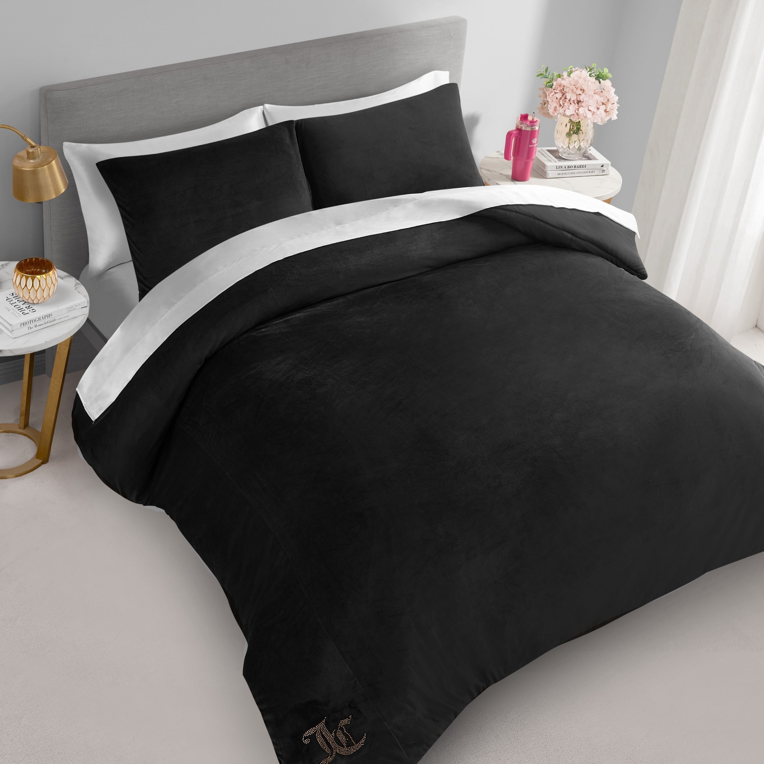 Ensembles de couette et taies d'oreiller en velours uni Juicy Couture
